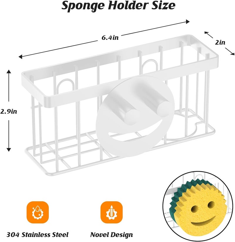 MURLONG Sponge Holder Smiley Face,Sink Caddy,Kitchen Organizer with 2 Suction Cups/1 Adhesive Strips,Designed for Sponge,Soap,Dish Brush,Scrubber - White - Image 2